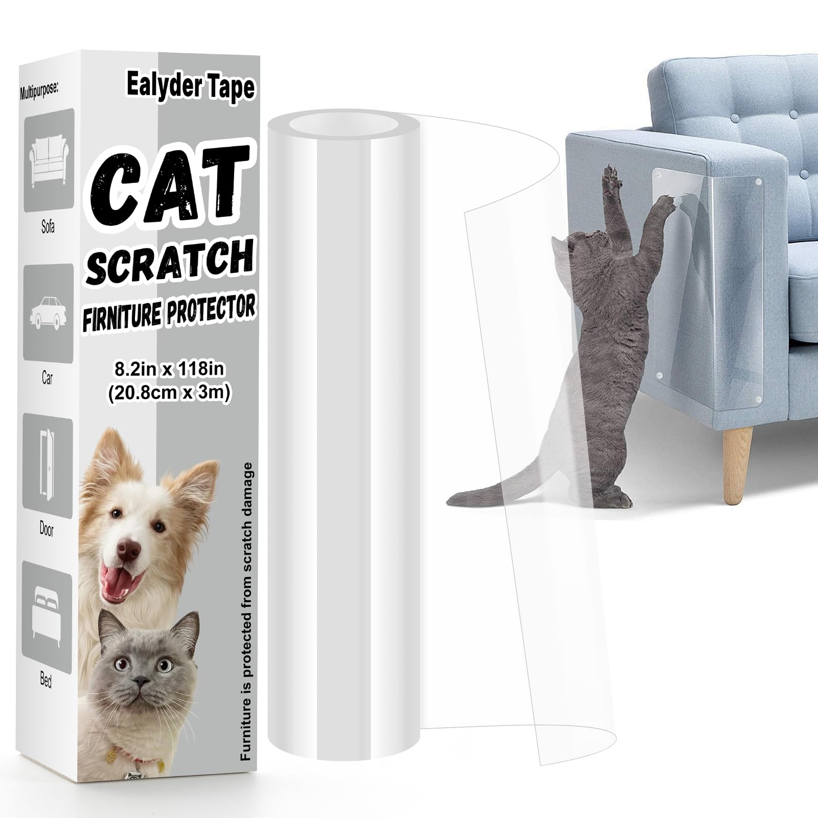 Ealyder Tape 20.8cm x 3m Door Protector from Cat Scratching, Clear Anti Dog Scratching Furniture Protector, Single Side Adhesive for Pets β with 30 Twist Pins, No-Residue