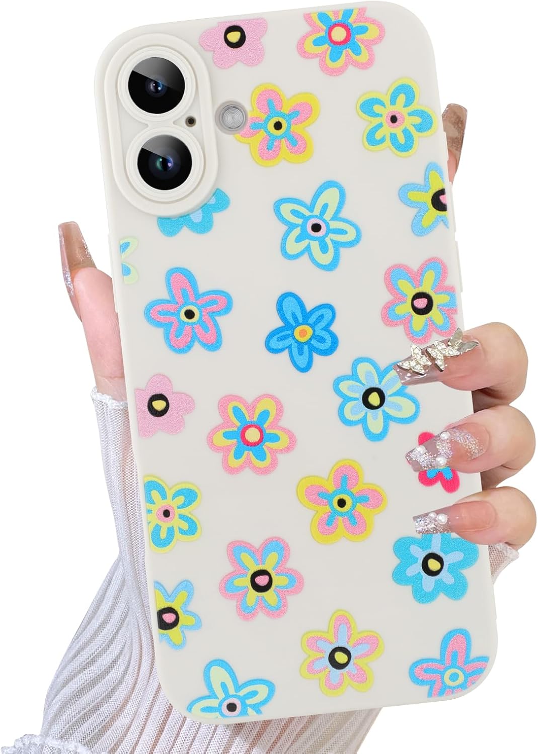 TEAUGHT Compatible with iPhone 16 Case Cute Pattern Floral + Screen Protector Tire Shockproof Cover, Flower Phone Case Anti-Skid for Girls Women -White Grey TEAUGHT Compatible with iPhone 16 Case Cute Pattern Floral + Screen Protector Tire Shockproof Cover, Flower Phone Case Anti-Skid for Girls Women -White Grey
