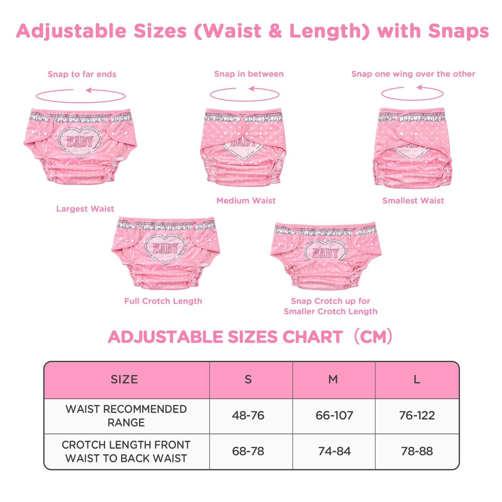 LittleForBig Cubierta de pañal de tela impermeable lavable ajustable reutilizable para adultos - Blushing Baby M
