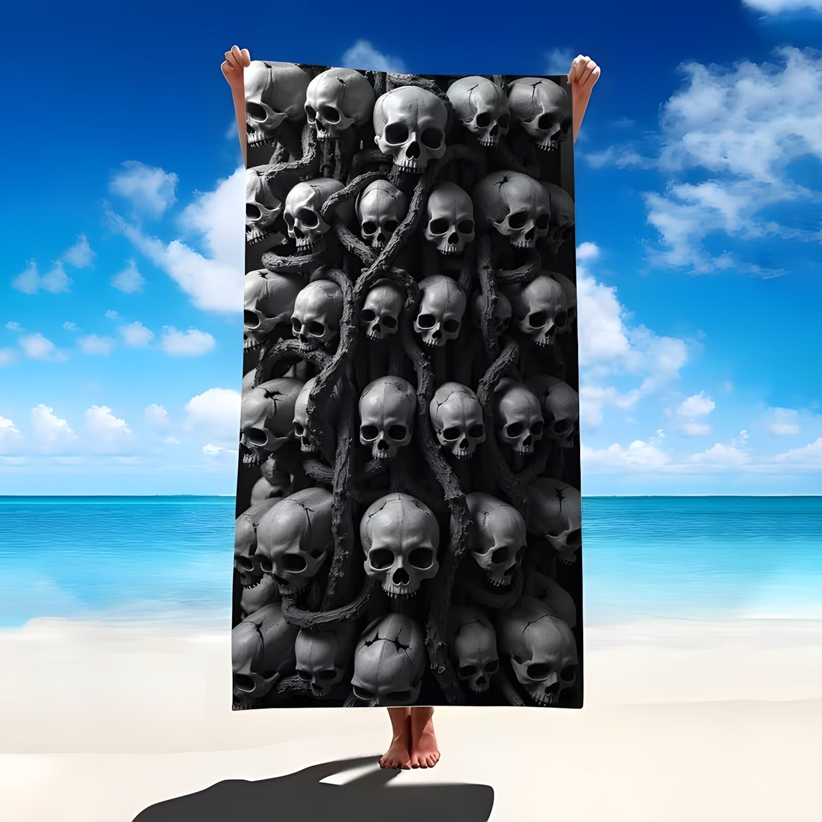 YZQGLHP Skull Microfibre Beach Towel Gothic Beach Bath Towel Quick Drying, Lightweight, Sand-Free, Durable, for Pool, Gym, Camping, Travel Towel 80x180cm