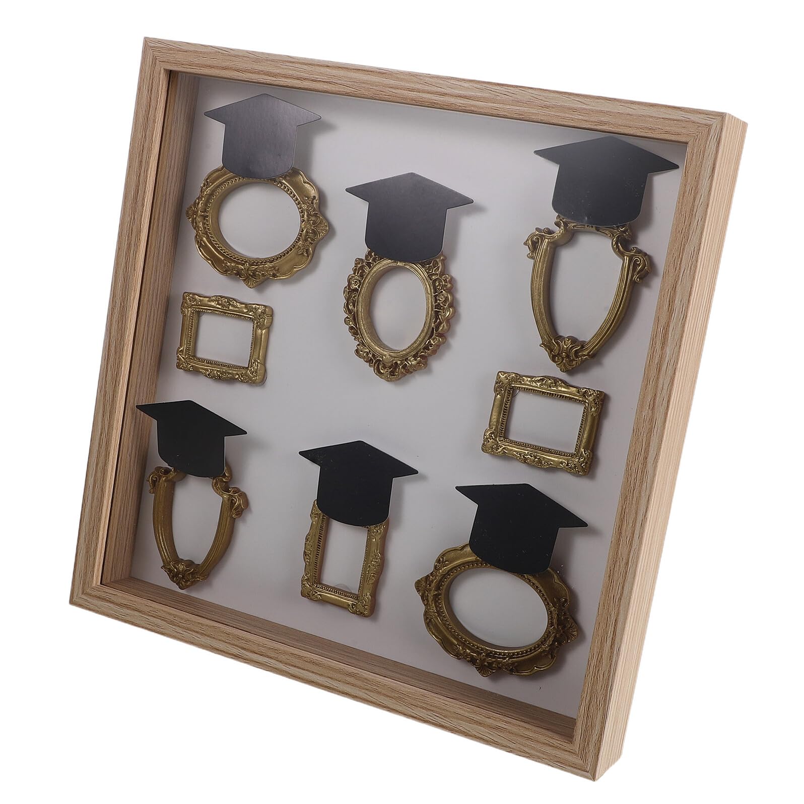 Cadre Photo en Bois Miniature (8 Pcs) avec 6 Mini Toques de Graduation pour Souvenir DIY