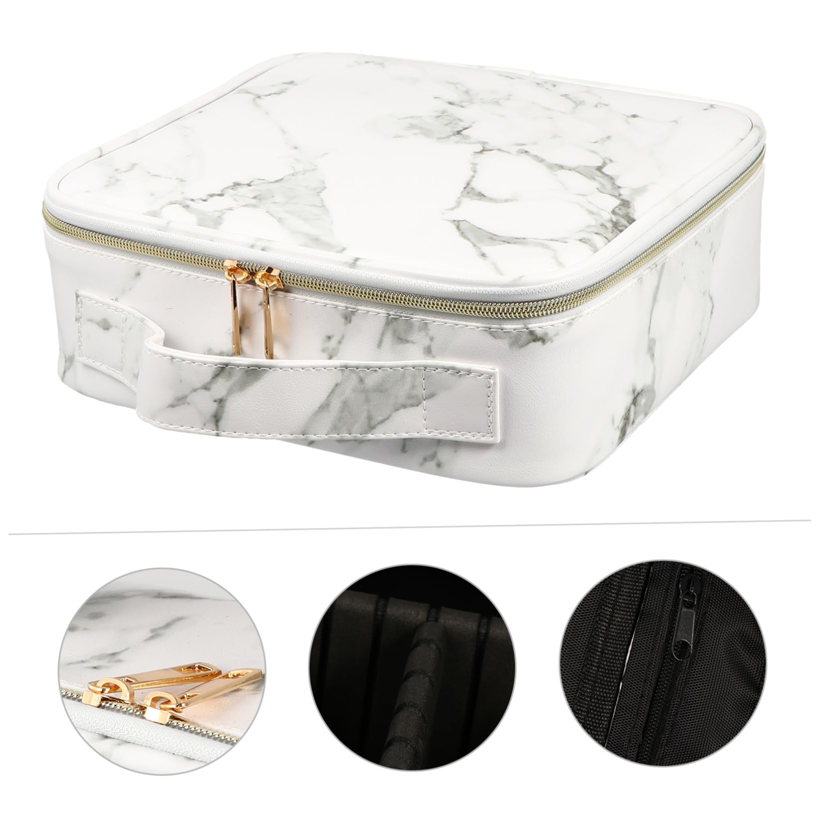 Mallette de Maquillage Marbrée, Organisateur Portable Compartiments, Poignée, Grosse Capacité pour Voyage et Rangement des Cosmétiques