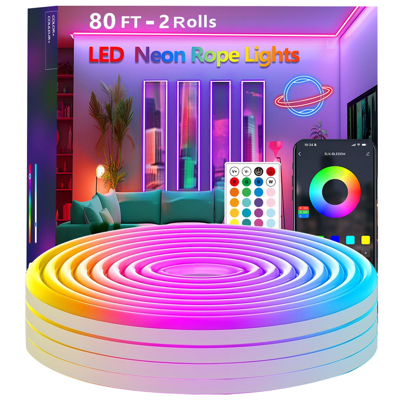 httpsmp 6m/20Ft LED Neon Seillichter, Steuerung mit App/Fernbedienung, Flexibles LED Seillicht, Mehrere Modi, IP67 Outdoor RGB Neonlichter Wasserdicht
