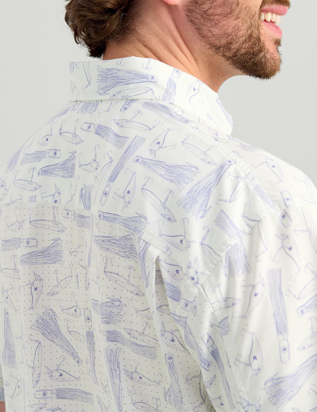 HUK - Men's Tide Point Pattern Short Sleeve Shirt, Fishing Button Down