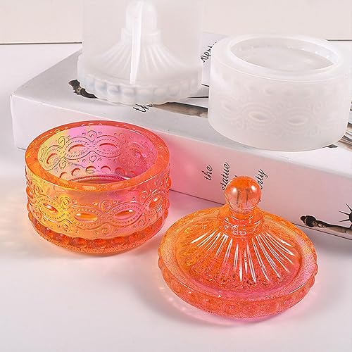 Miniatura 5 de Molde de resina vintage para tarro con tapa, moldes para joyero, caja de almacenamiento apilable de diamante, contenedor de almacenamiento de