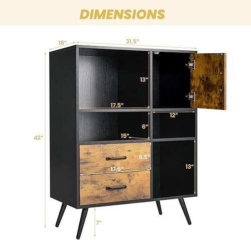 Miniatura 3 de Giantex Armario de buffet con almacenamiento aparador de cocina industrial con 2 cajones grandes 4 compartimentos abiertos armario de mediados de