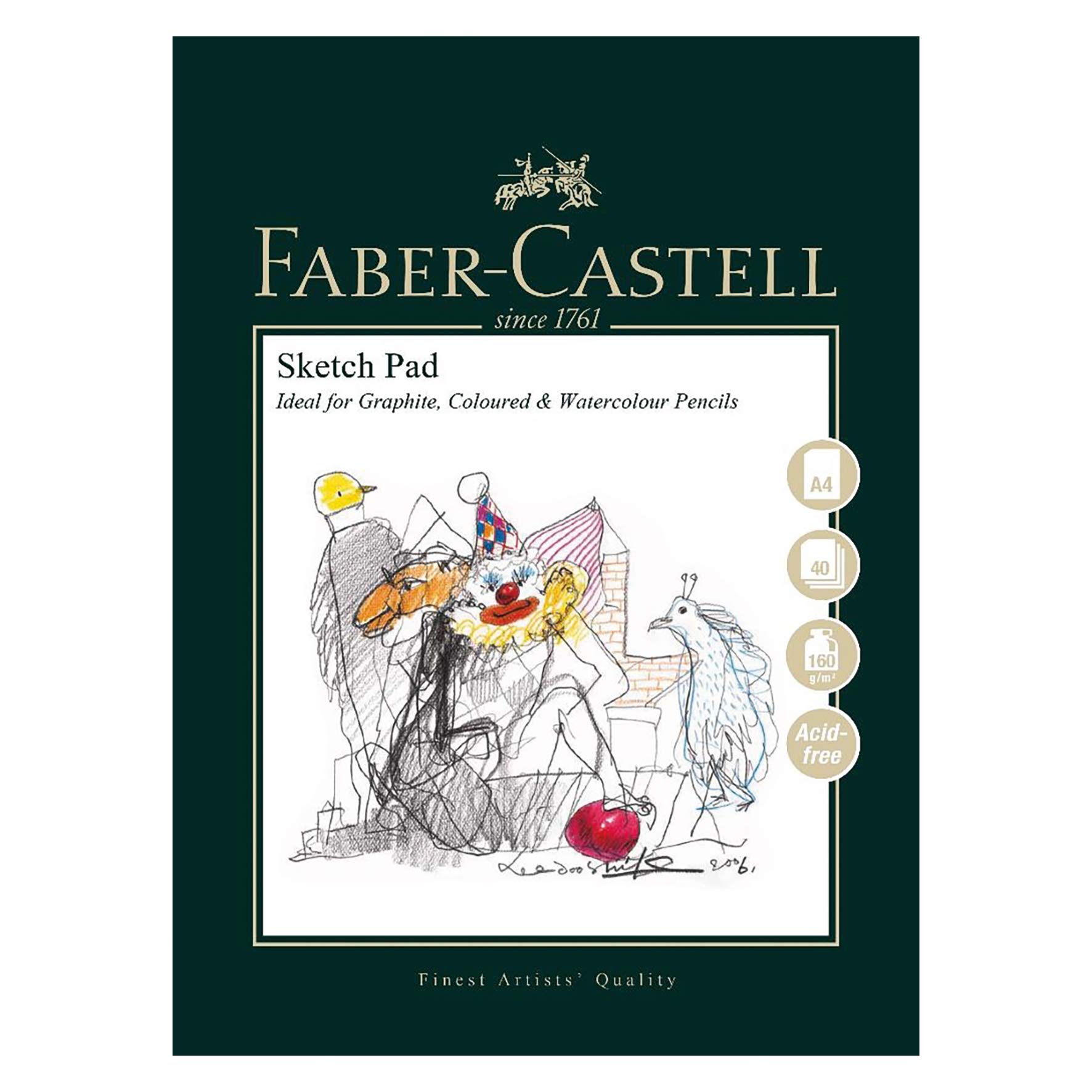 Faber-Castell 112976 Estuche de metal con 21 piezas, surtido de carbonos, grafitos, ecolápices y tizas + Bloc de dibujo A4