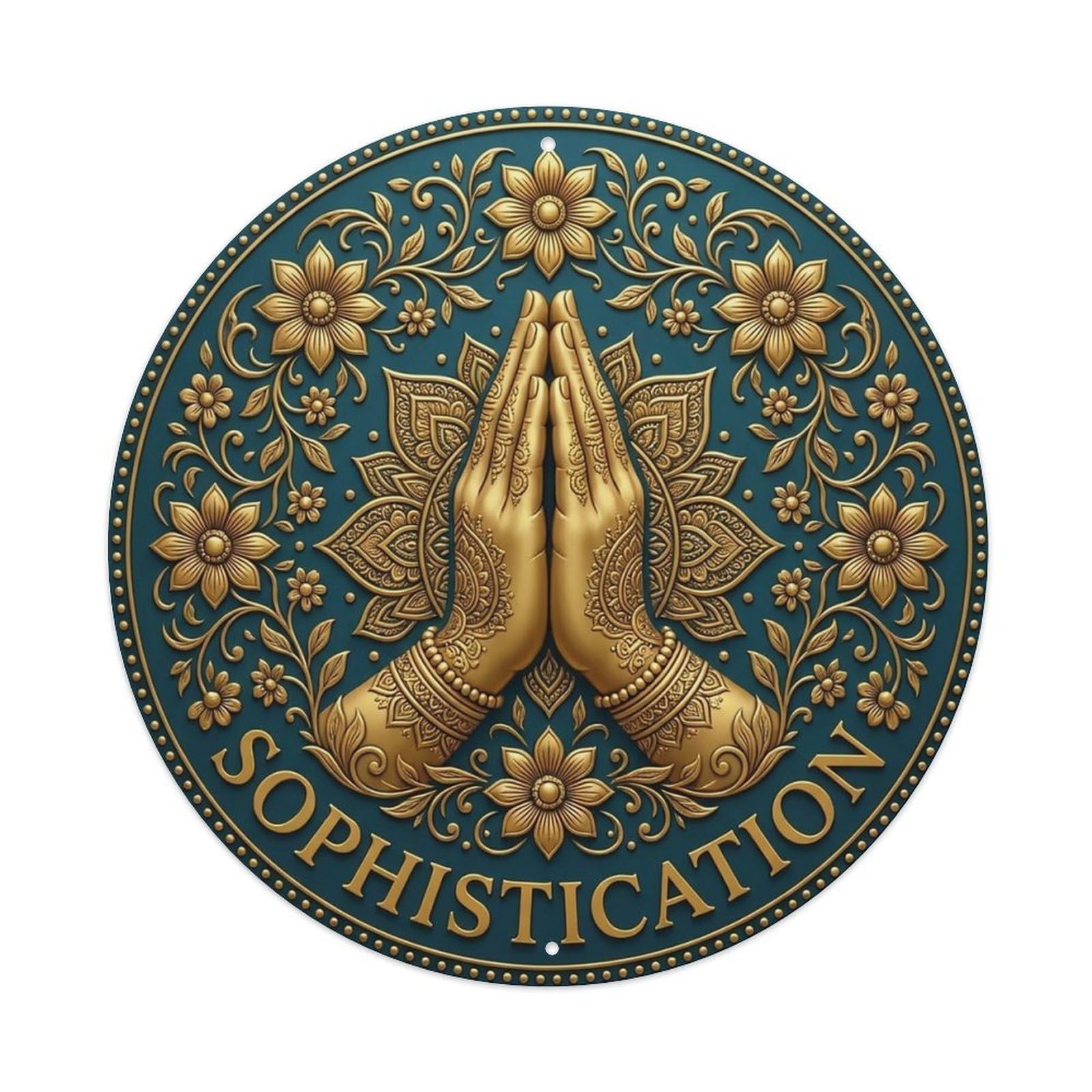 Vintage Namaste Praying Hands Sophistication Flower Zen Yoga Metal Tin Sign