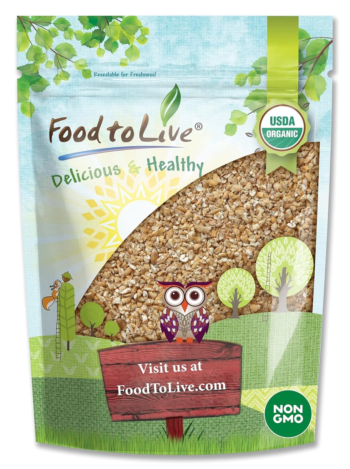 Food to Live - Organic Cracked Wheat Berries, 25 Pounds — Non-GMO. Cleaned, Crushed & Sifted Hard Red Winter Groats. Raw, Vegan, Kosher.