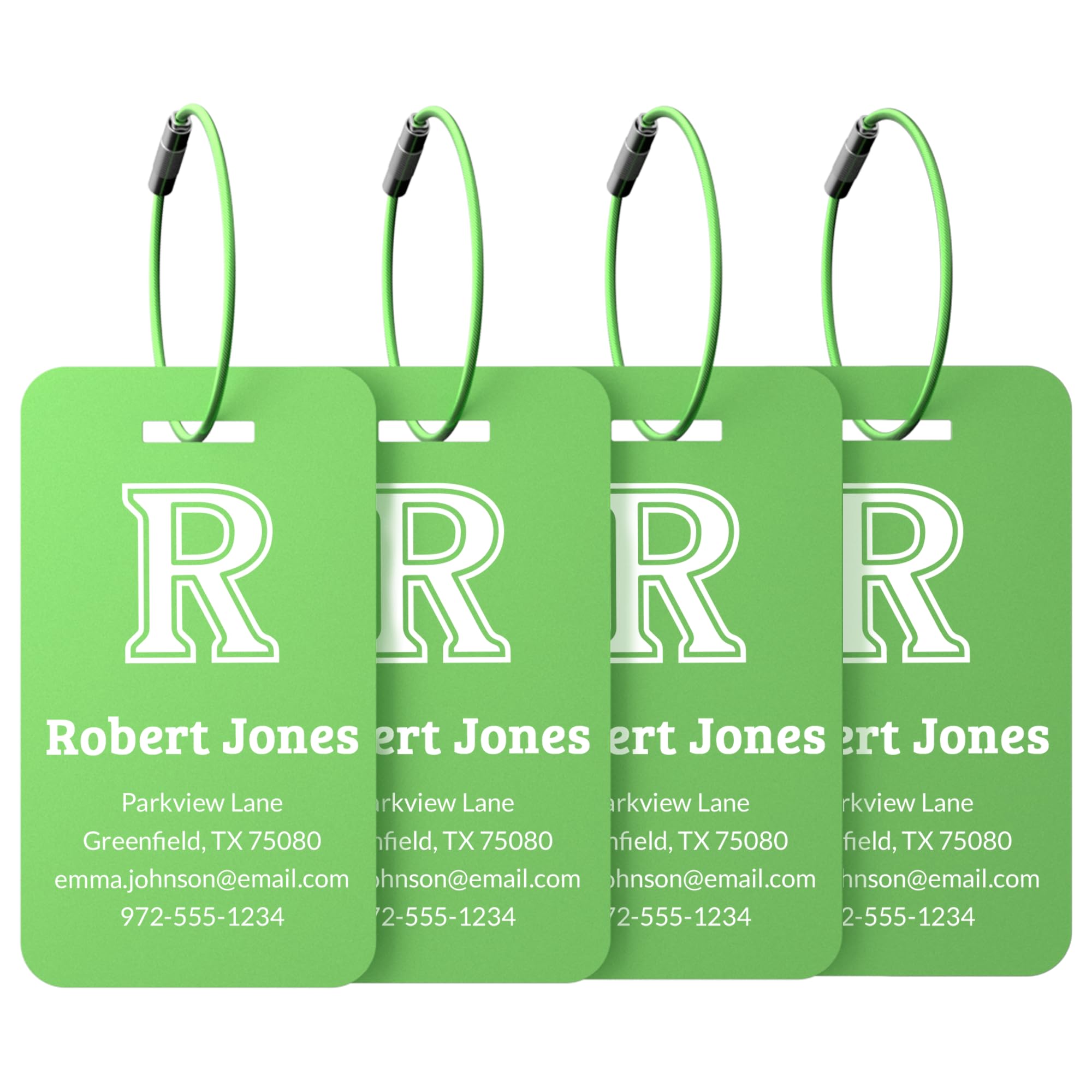 4 Pack Personalized Metal Initials Luggage Tags – Custom Engraved Aluminum Name ID Tags with Steel Loop | Waterproof Metal Travel Accessories for