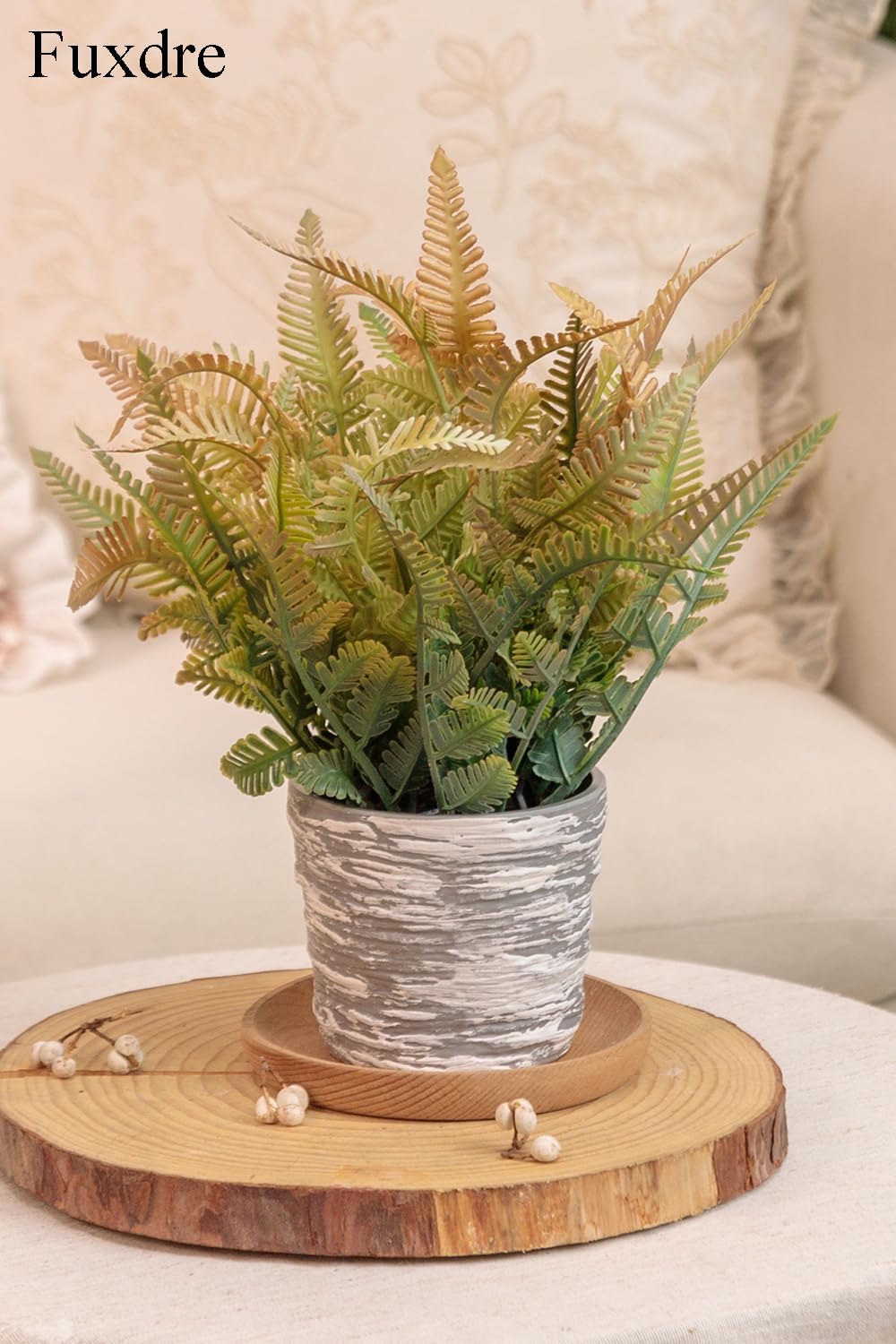 2 Packs Small Fake Plant for Shelf Decor - Fern Plant Decoration for Spring Decor, Small Greenery for Shelf with Gray Melamine Pot for Home, Indoor, Office, Desk, Table (Autumn Pink)
