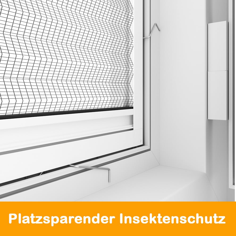 Plisseefenster 100 x 120 cm weiß, Fliegengitter Fenster Plissee ohne Bohren, Insektenschutz Fensterrahmen, Mückenschutz, Alurahmen, UV-beständig