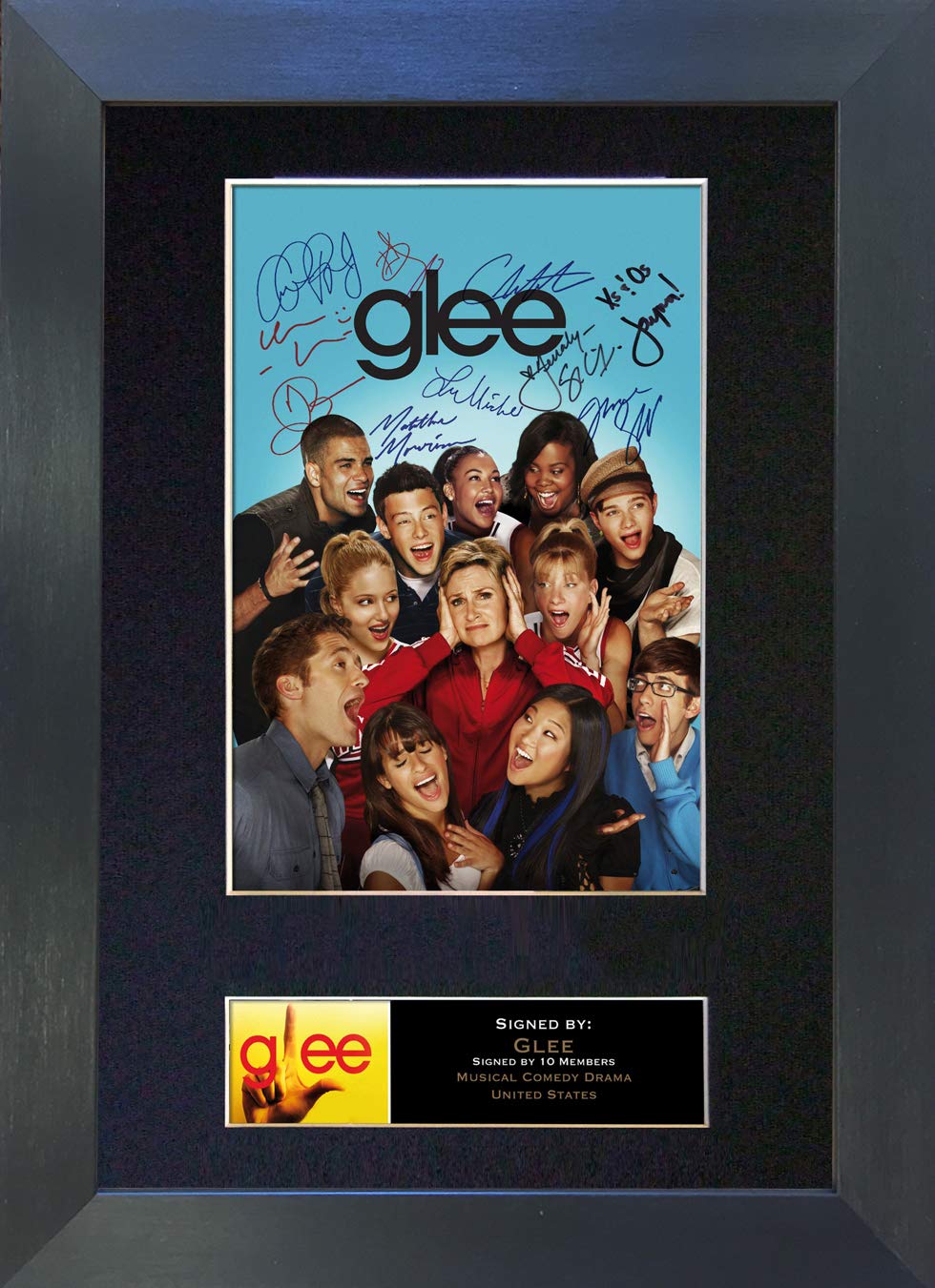 The Autograph Collector Gold,Black Glee Signed Autograph Mounted Photo Reproduction Print A4 Rare (297 X 210Mm) #118 (Black Frame)
