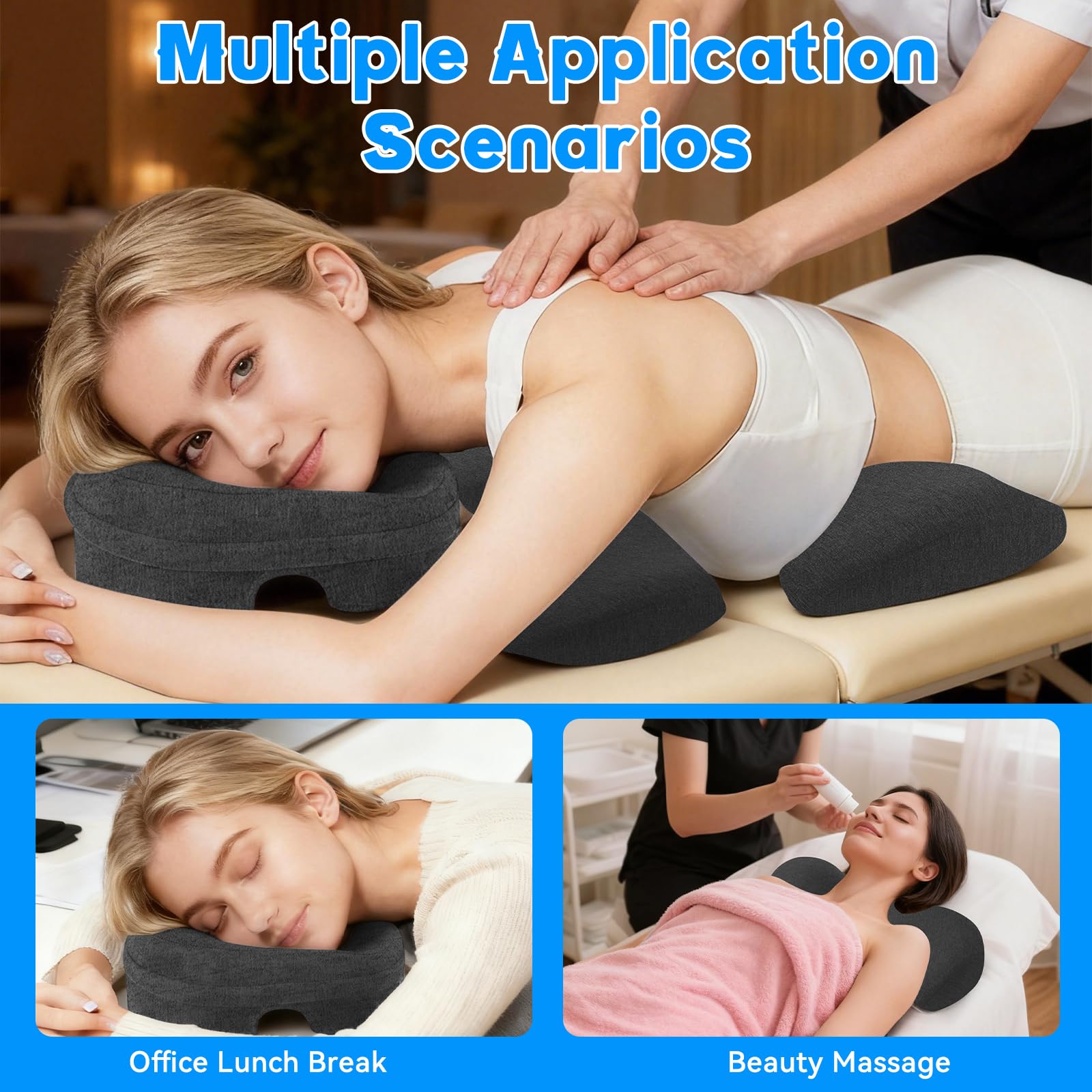 EBANKU Brustkissen für Massage, Massagekissen für Bauchlage beim Schlafen, waschbares weiches Kopfkissen und Brustkissen für SPA zu Hause (dunkelgrau)