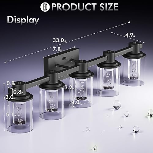 Miniatura 58 de Quntis Lámparas de baño negras de 4 luces con 5 modos de color, lámpara de tocador moderna regulable de 27 pulgadas sobre espejo, lámpara de pared