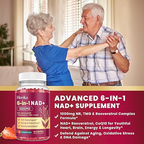 Miniatura 5 de NAD Gummies - Suplementos NAD+ para mujeres y hombres con resveratrol, quercetina, TMG, CoQ10 y pimienta negra - NAD Plus Support antioxidante,