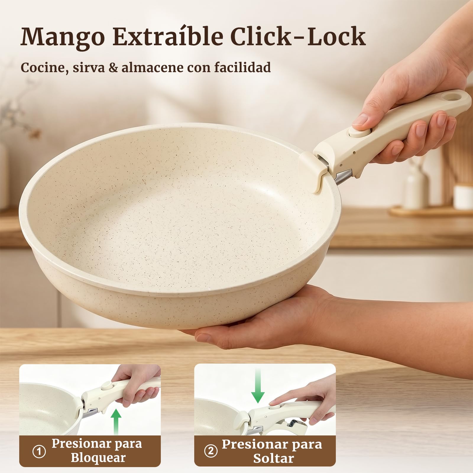YASHE Batería de Cocina 21 Piezas, Antiadherente para Inducción y Horno | Juego de Sarténes y Ollas Atóxica con Mango Extraíble, Ollas Apilables, Juego Ahorrador de Espacio para Caravana, Sin PFOA