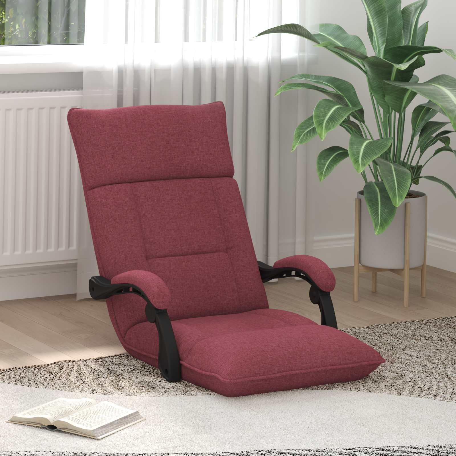 Krzesło podłogowe, czerwone wino, materiał 66 x 66 x 80 cm, regulowane, z podłokietnikami, składane, wyściełane, ergonomiczne, do salonu, biura, czytania, jogi, gier, zajmuje mało miejsca