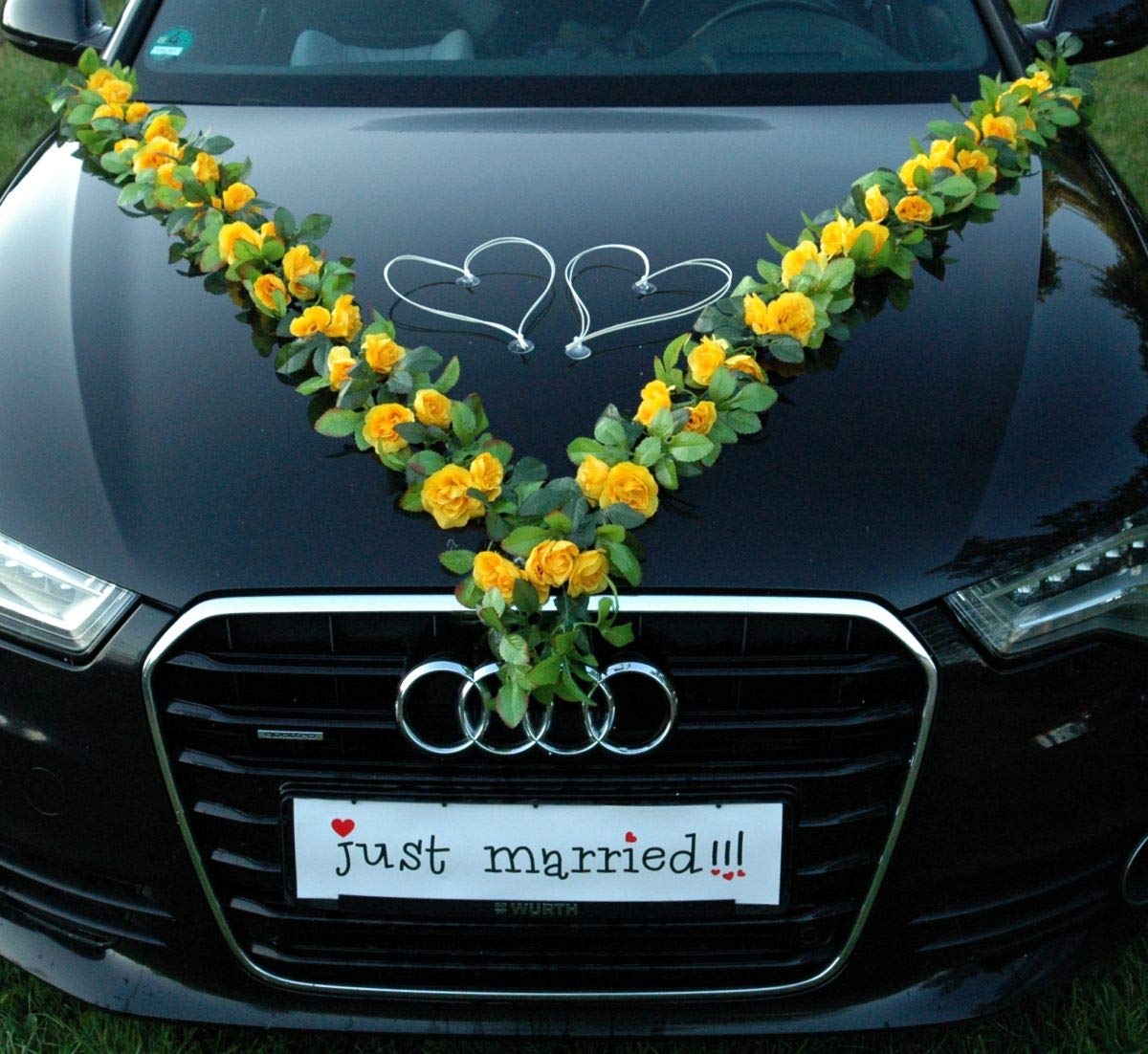 KREATIVSET hochwertige Rosen bouquet extrastarken Saugnäpfen Dekorationen auf dem Gipfel Türgriffdekorationen Spiegeldekorationen Autoschmuck Hochzeit Car Auto Wedding Deko PKW ®Auto-schmuck (BS rot)