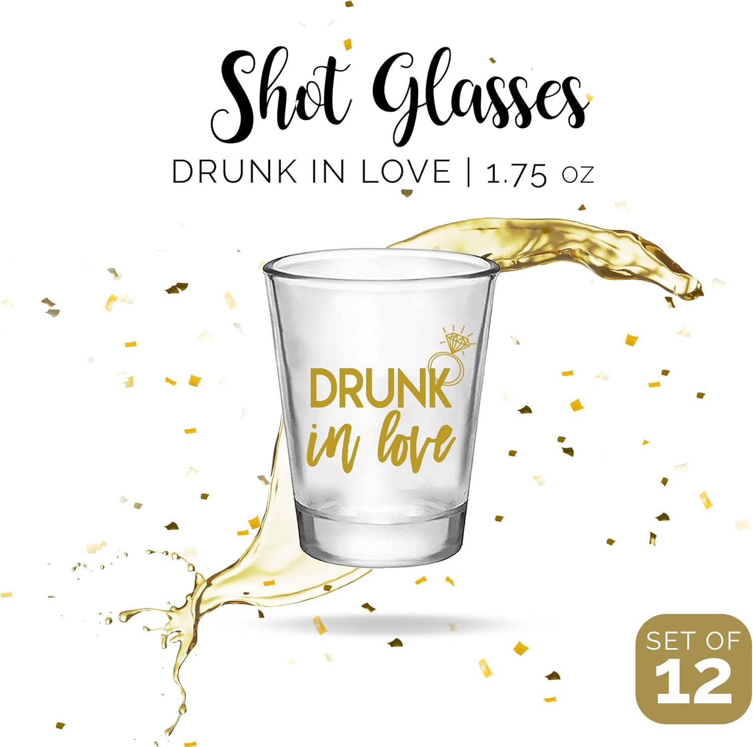 Drunk In Love and Just Drunk Bachelorette Party Shot Glasses, Set of 12, 11 Pink Just Drunk and 1 Gold Drunk In Love Shot Glass, Perfect Bachelorette Party Decorations and Brides Maid Gifts