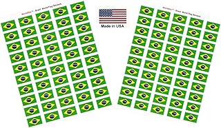 100 Brazil Flag Stickers, Two Sheets of 50, 1.5" x 1" Made in America Self Adhesive Country Flag Scrapbook Stickers, Two Sheets of 50, 100 Sticker Decal Flags
