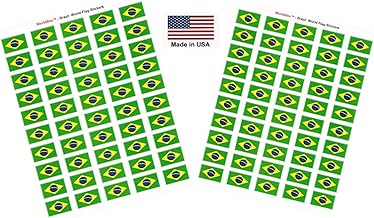 100 Brazil Flag Stickers, Two Sheets of 50, 1.5" x 1" Made in America Self Adhesive Country Flag Scrapbook Stickers, Two Sheets of 50, 100 Sticker Decal Flags