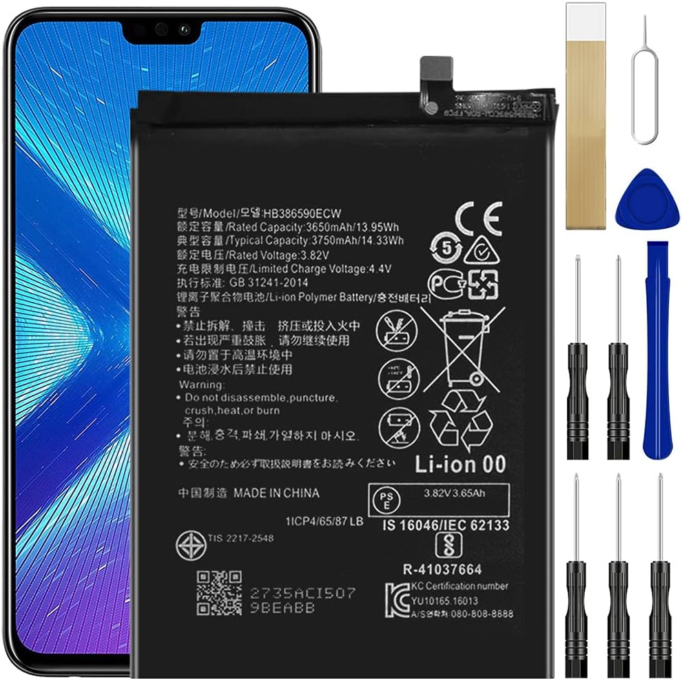 for Huawei Honor 8X, 8X JSN-L22 JSN-L23 Replacement Battery for HB386590ECW Battery with Adhesive Tape Tool Repair Kit