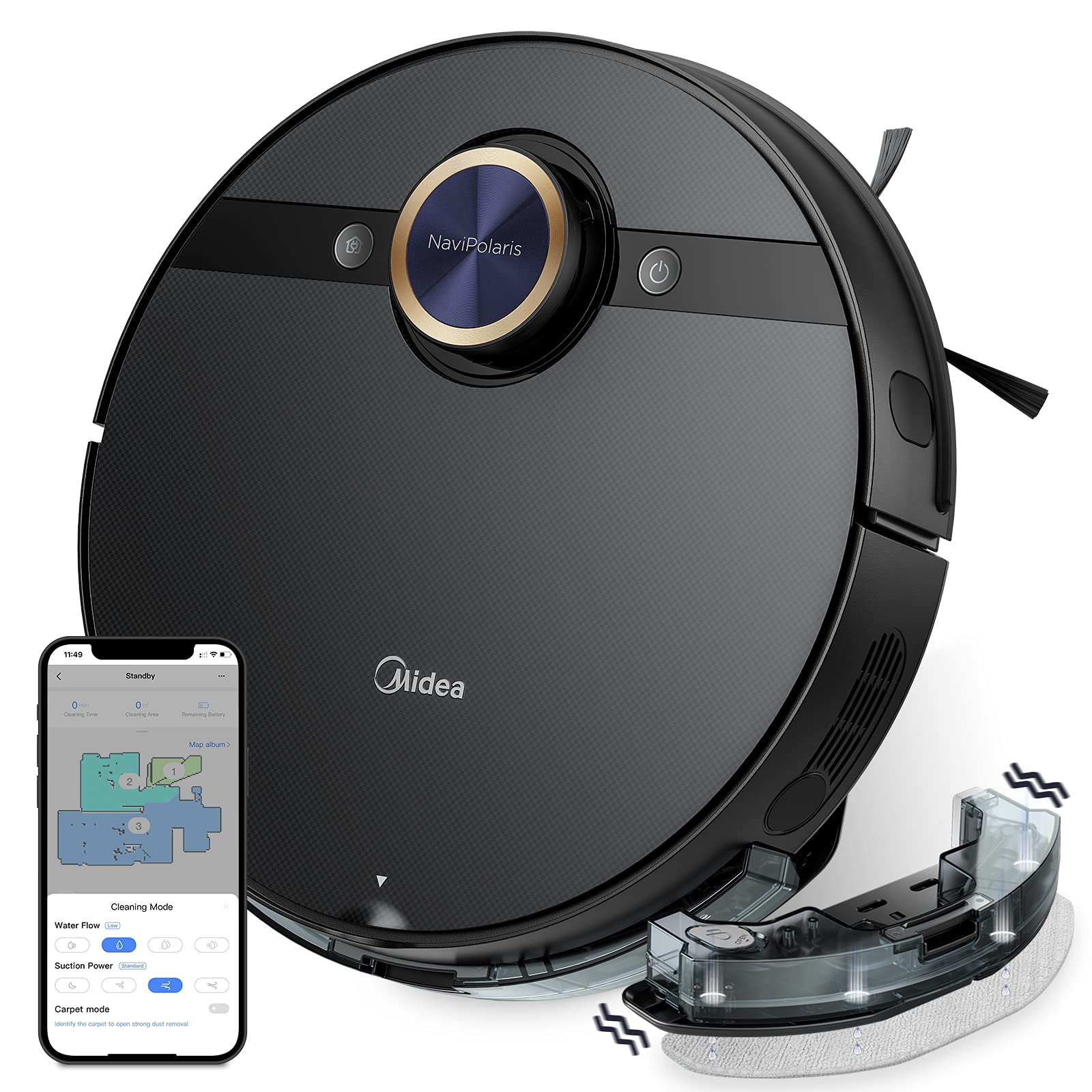 Midea M7 Pro Vibration Moping Robot Vacuum, 4000Pa Lidar Navigation Robot Vacuum Cleaner and Mop Multi Level Mapping, WiFi...