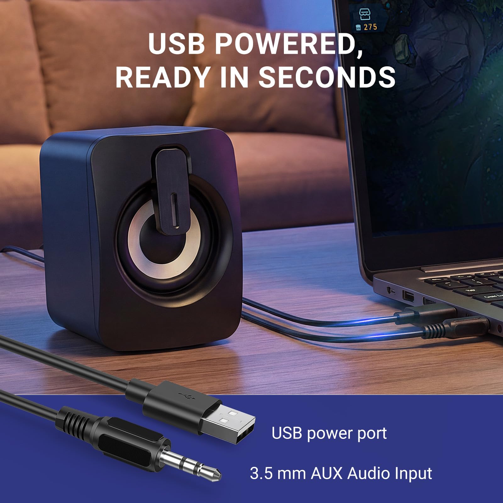 Altoparlanti per computer desktop, altoparlante portatile per PC, mini altoparlanti per desktop, laptop, piccolo altoparlante USB con suono stereo, 2 porte, 2 unità altoparlanti, facile controllo del