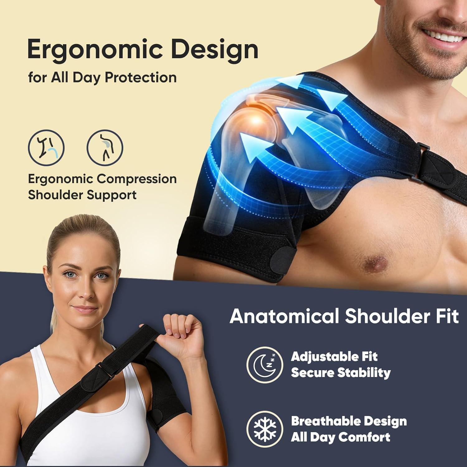 1 PC Shoulder Brace for Men and Women for Pain Relief - Shoulder Support & Compression Sleeve for Torn Rotator Cuff, AC Joint, Dislocation - Adjustable Design (Black, Size S)