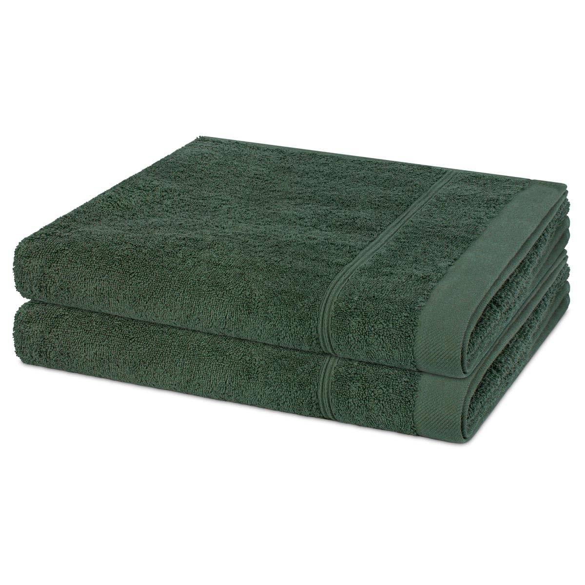 Ross 2er-Set Rubin Duschtücher – 70 x 140 cm, Walkfrottee aus 100% Baumwolle, 480 g/m², weich & saugstark mit dezenter Kordelborde und gesticktem Logo – langlebig, pflegeleicht - Tannengrün
