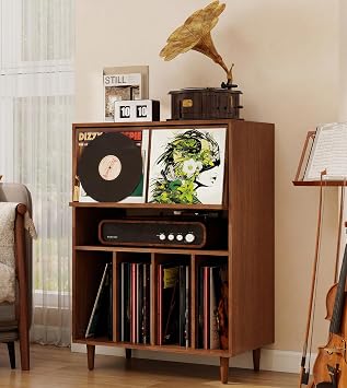 ELECWISH Media Storage Cabinet, Audio-Video Media Stand,Stereo Cabinet with 4 Height-Adjustable Shelves, AV Rack with Flip-up Door for Meeting, Living, Recording Room