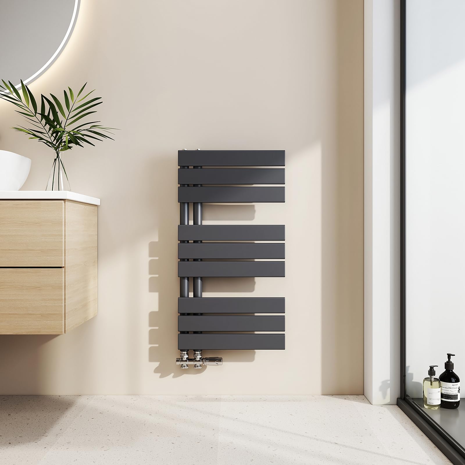 EMKE Toallero Baño Radiador Plano, 762 x 400 mm, Antracita,342 W | secador de Toallas con conexión Lateral, radiador secador de Toallas de Agua Caliente,toallero de Paneles