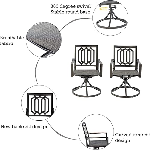 Miniatura 6 de Kozyard Paquete de 2 sillas giratorias de metal clásicas modernas para exteriores, patio, comedor, sillas mecedoras para patio trasero, patio o sala