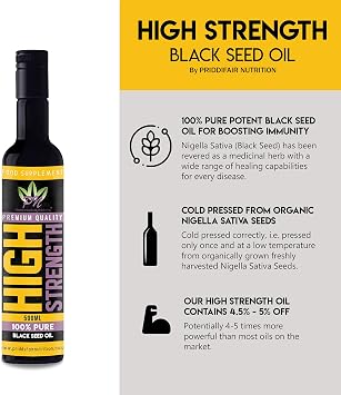 Black Seed Oil Cold Pressed 500ml High Strength Pure Virgin Oil from Organically Grown Nigella Sativa BlackSeed Blessed Cumin Seed Oil - Glass Bottle with a Free Priddyfair Nutrition Sachet Raw Honey