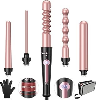 Curling Iron, 5 in 1 Curling Wand Set, Instant Heat Up Hair Curler with 5 Interchangeable Tourmaline Ceramic Barrels (0.35" to 1.25"), LCD Heat Display, 12 Adjustable Temperature, Include Glove