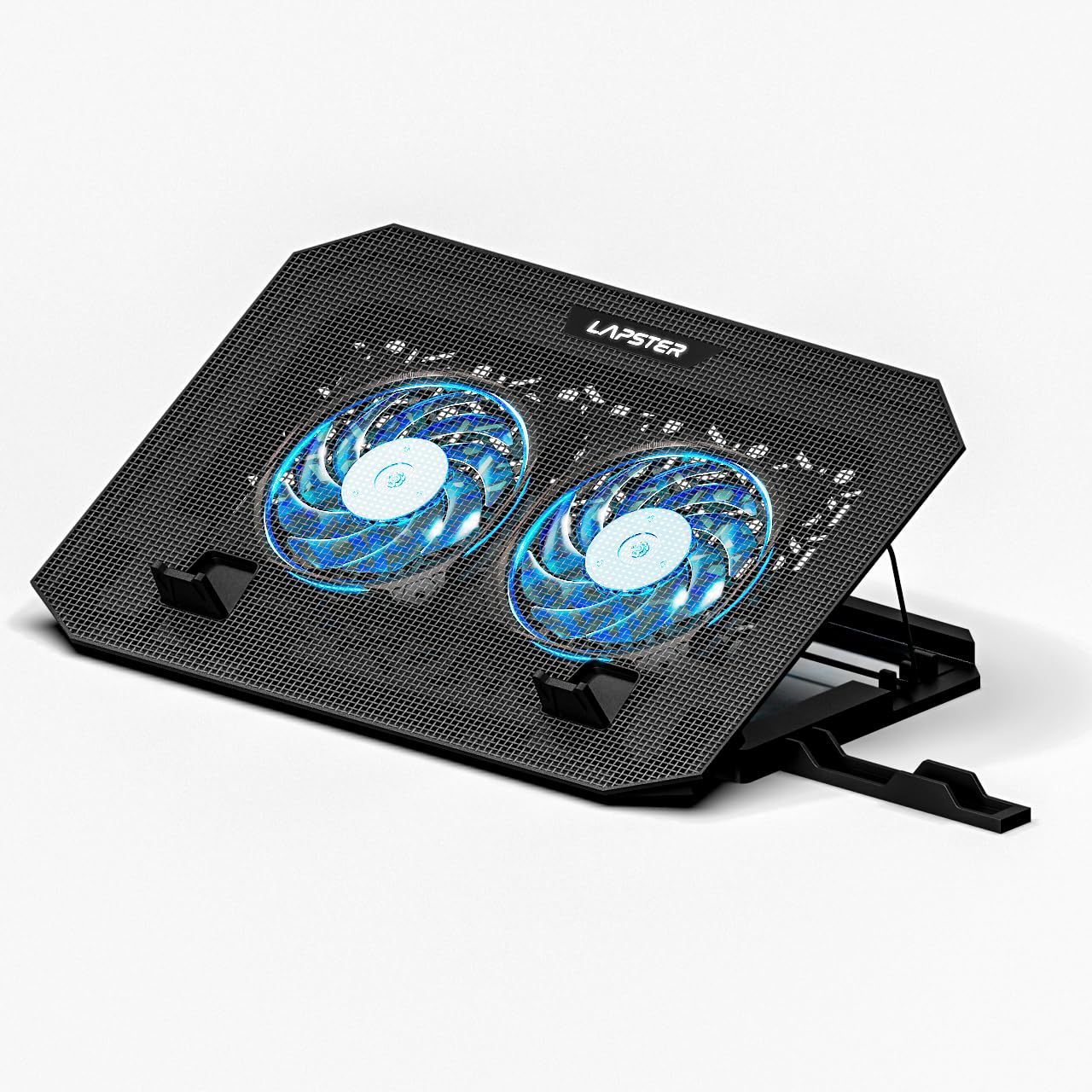 Lapster Chillpro Ultra Laptop Cooler pad with Dual Cooling Fans, Multi-Level Height Adjustable, Mobile Holder, USB Powered, Metal Mesh Grill, for Upto 15.6 Inch Laptops (Black)
