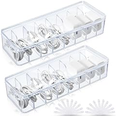 Tatuo 2 Pcs Cable Organizer Box with Wire Ties Plastic Cord Storage Box with Lid Electronics Organizer for