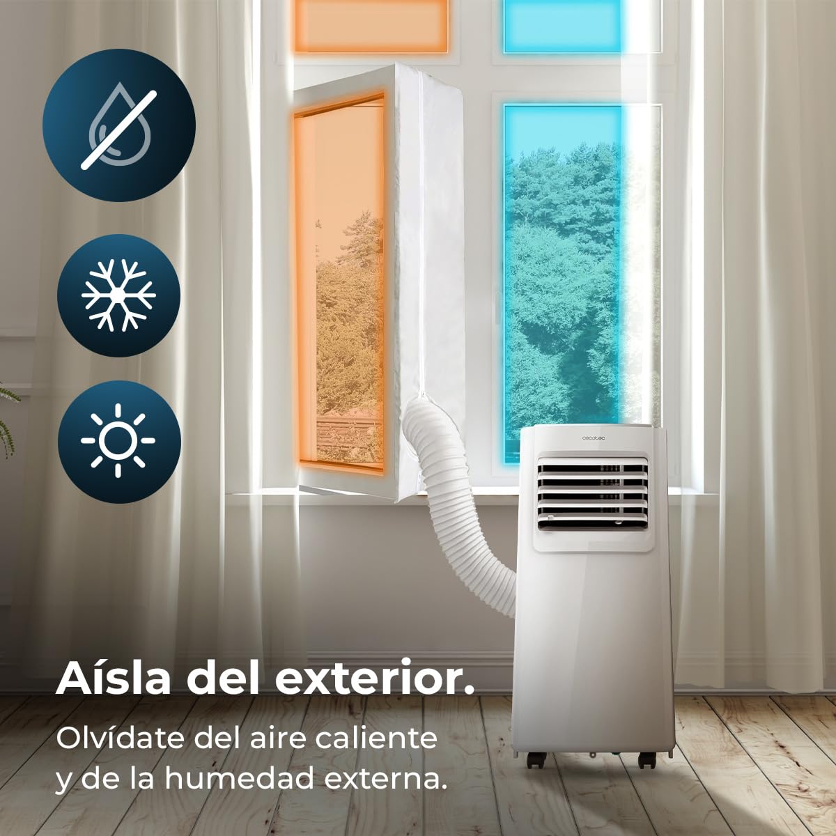 Cecotec Acople Cubierta Aislante Universal de Ventanas Oscilobatiente para Aire Acondicionado Portátil 400cm 100% Poliéster, Resistencia y Durabilidad, Aisla del Exterior, Cremallera y Cinta Adhesiva — view 4