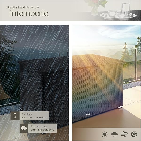 tectake Baúl de Almacenaje Exterior con 750 l de Capacidad, Arcón Exterior Atemporal de Poli ratán Resistente con Forro Interior Extraíble, Cofre para Jardín Exterior o Terraza - Negro - 4