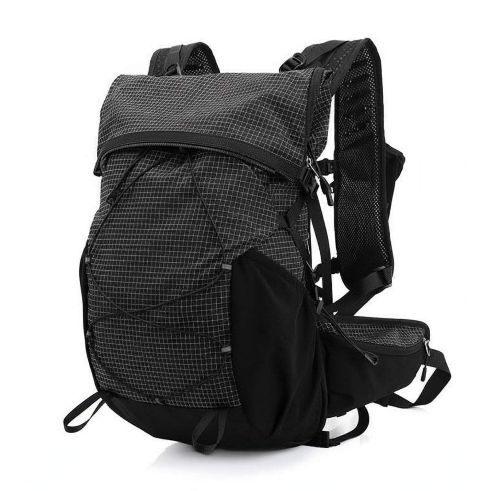 Lightweight Hiking Pack Survival Whistle Waterproof Backpack Multiple Pockets Lightweight Rucksack for Mountain Climbing, Cycling, Running, Black-image-0
