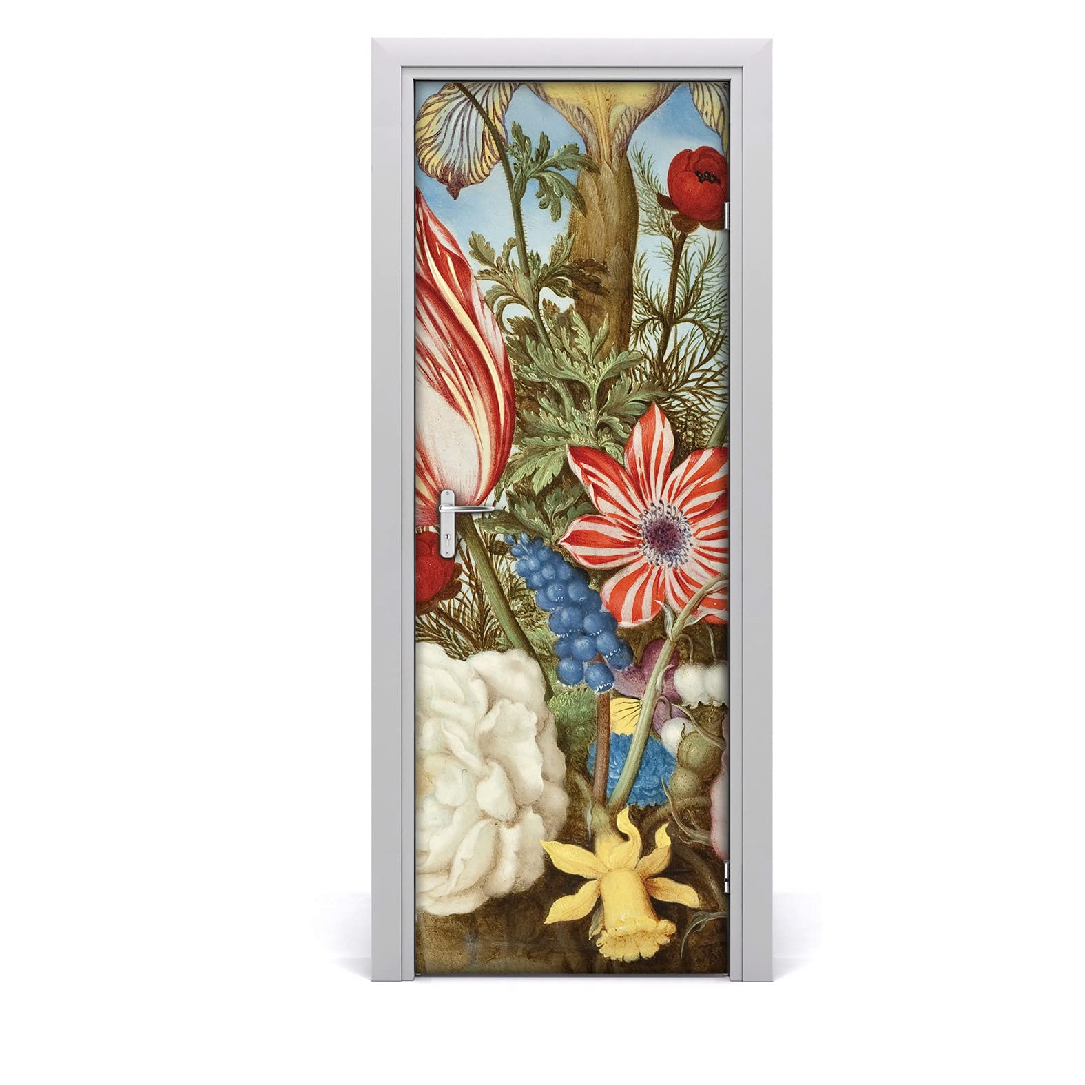 Sticker de porte fleurs florales pétrolières pour salon et chambre