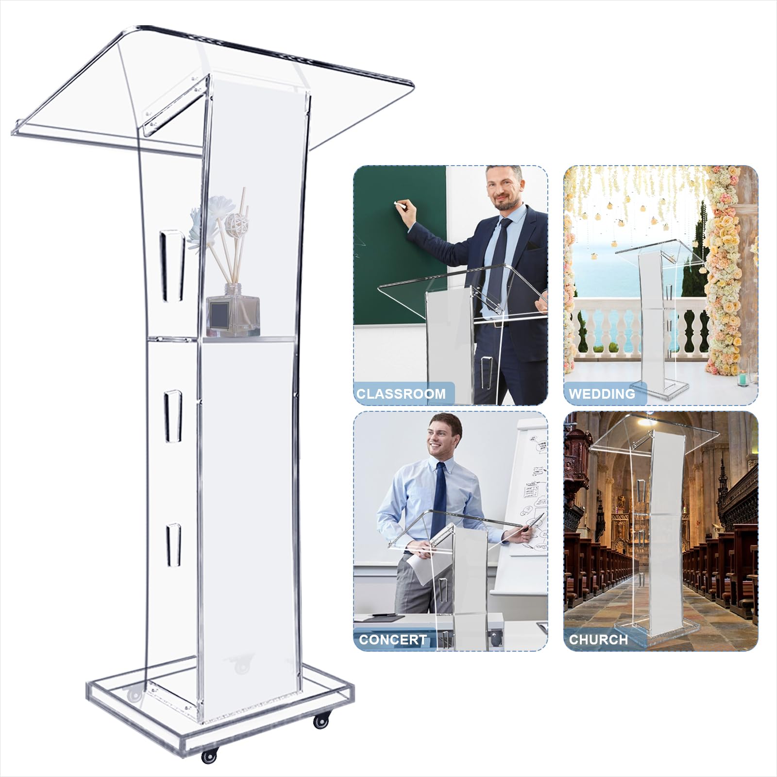 Pupitre En Acrylique 10 Mm Avec Base En Fer - 40,6 X 61 X (épaisseur) - Pour église, Conférence, Mariage