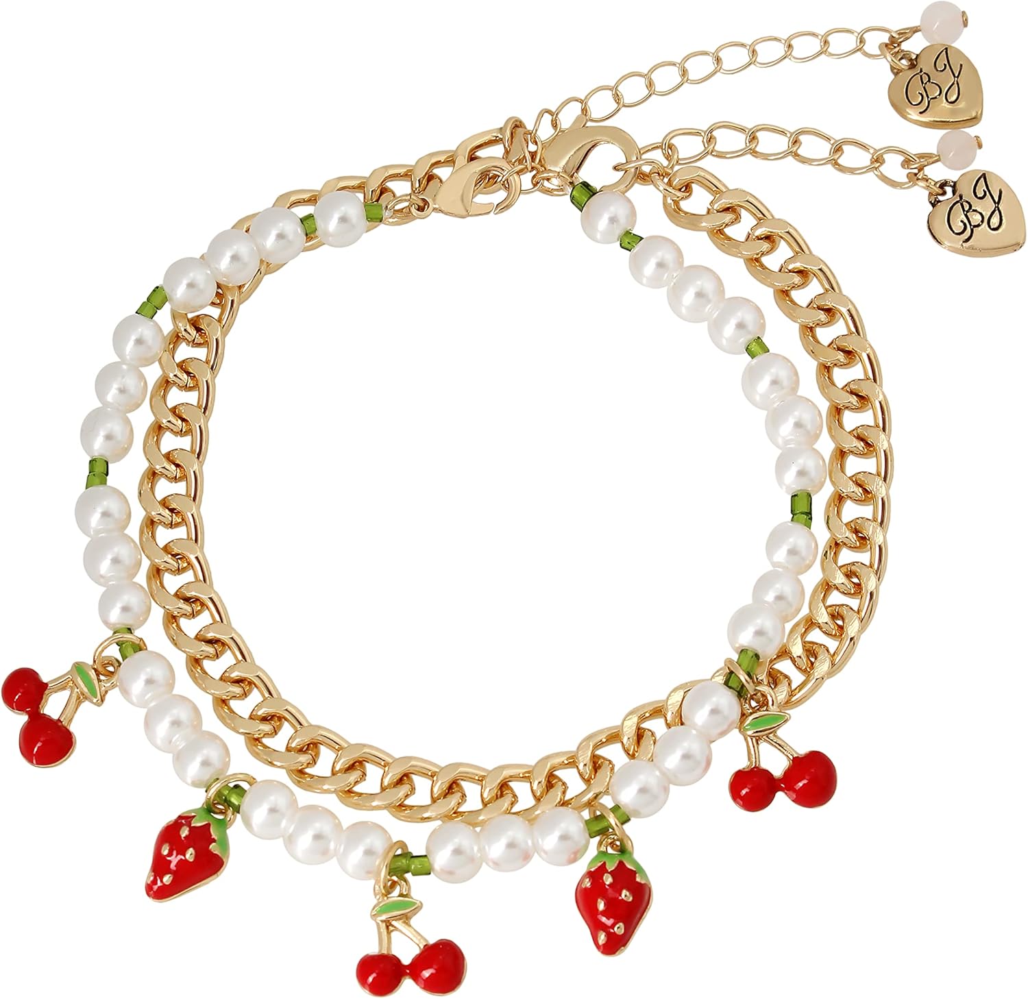 Betsey Johnson Fruit Charm Pearl Anklet Set