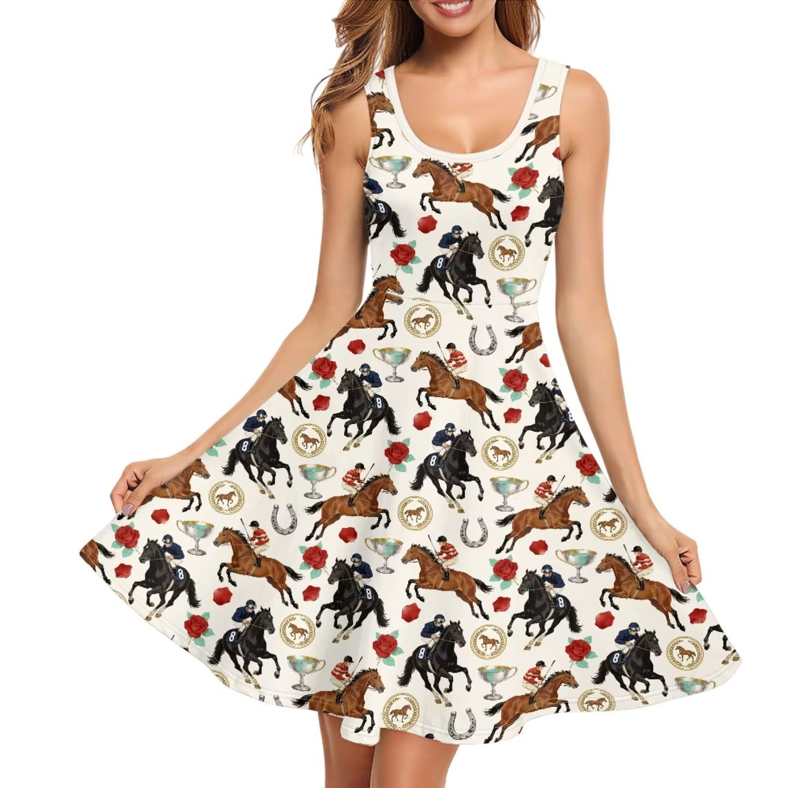 Women Stylish Tank Dresses Sleeveless Round Neck Midi Casual Dress with Pocket for Summer