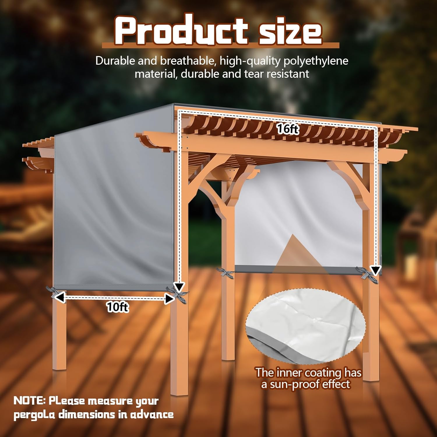 Universal Pergola Replacement Canopy Outdoor Canopy Shade Cover Waterproof Shade Top Cover for Outdoor Patio Porch Backyard(16 x 10 ft,Gray)