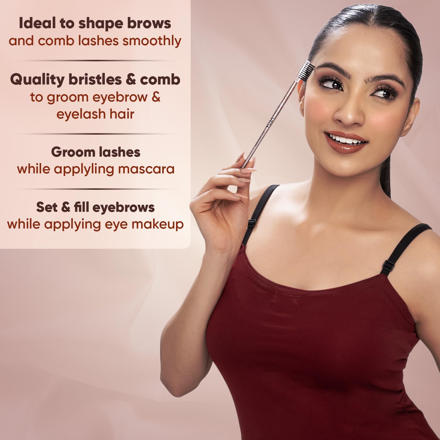 Vega Eye Groomer for Eyelashes & Eyebrows with Soft Bristles, Eyebrow Comb, Eyelash Brush, (MBN-09) 2