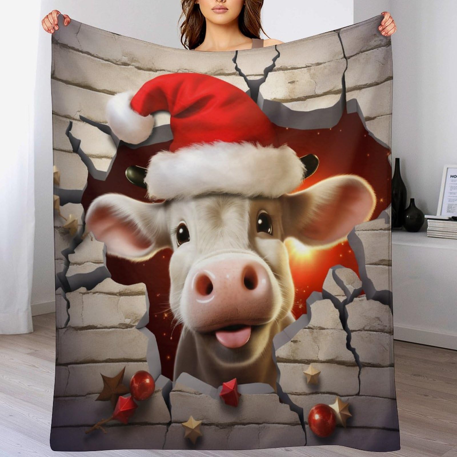Plaid couverture polaire design vache mignonne, une idée cadeau douce de 100x130cm
