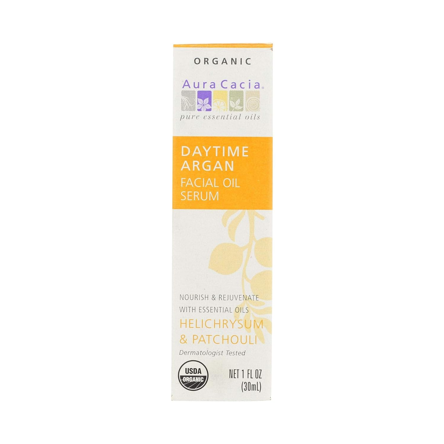 Aura Cacia Daytime Argan Facial Oil Serum, Organic Face Serum with Pure Essential Oils - Nourishing Blend of Argan, Jojoba, Helichrysum and Patchouli | 1 Fl Oz (Pack of 1)