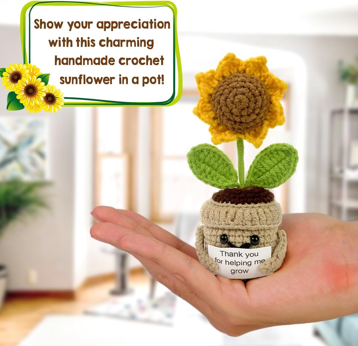 Valentines Day Mini Positive Sunflower Crochet, Thank You for Helping Me Grow, Appreciation Gifts for Women, Valentines Gift for Him Her, Coworker, Friend, Teacher, Sister - Image 4